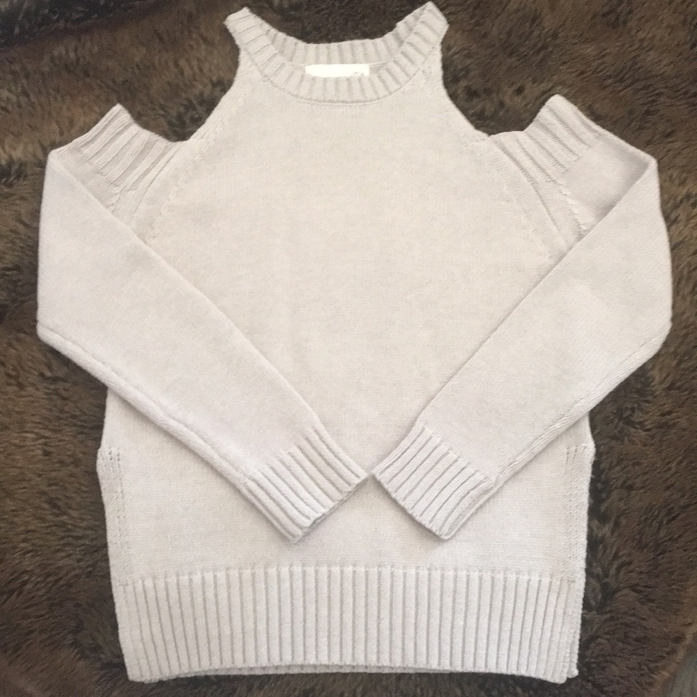 Grey, cold shoulder sweater with side slits